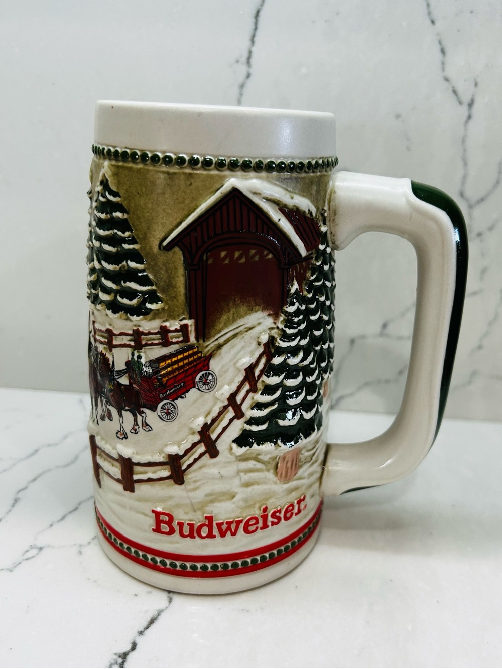 Vintage Budweiser Holiday Ceramic Beer Stein Mug